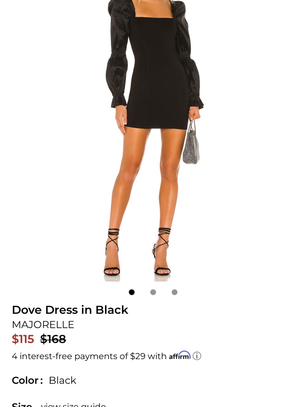MAJORELLE Black Puff-Sleeve Square-Neck Mini Dress